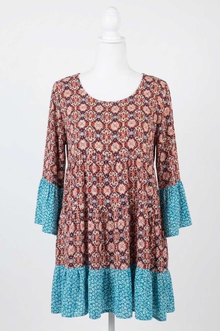 NEW KORI floral bell sleeve peasant top in multi